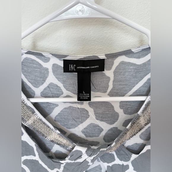 INC | Women’s Beaded Animal Print Top w/Keyhole Detail - Picture 3 of 5